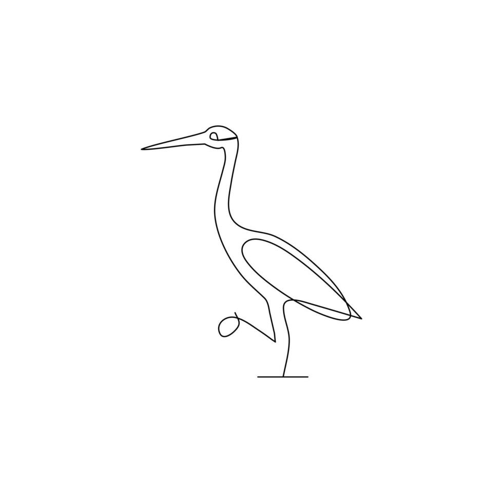 Vector heron bird continuous line art illustration on white background and minimalist