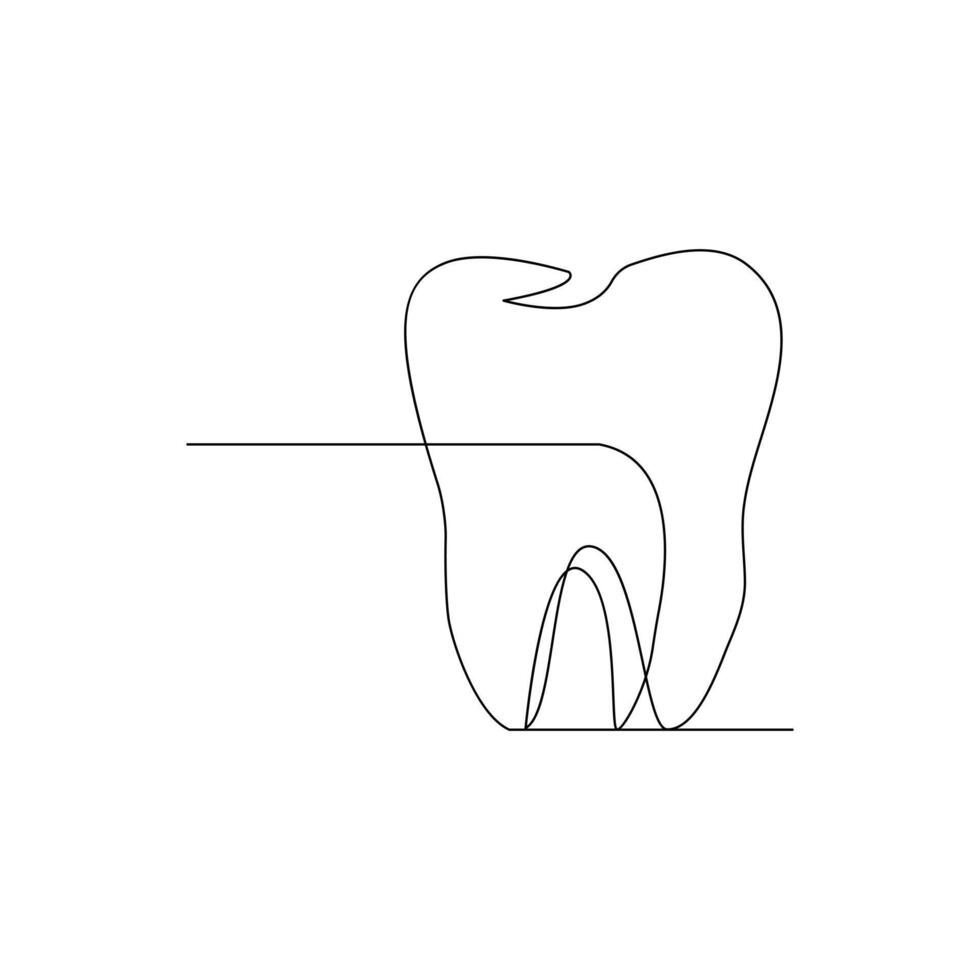 Vector continuous one line drawing of tooth best use for logo banner illustration dentist stomatology medical concept