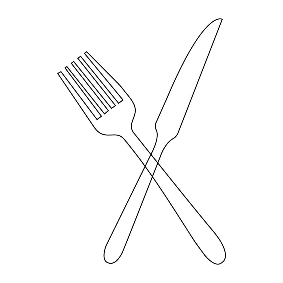 Vector fork, knife continuous one line drawing on white background stock illustration