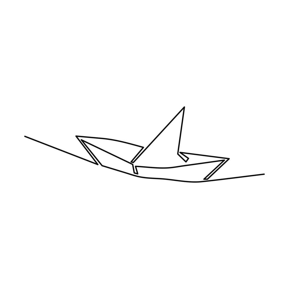 estético papel barco uno continuo línea dibujo origami arte concepto vector ilustración y minimalista