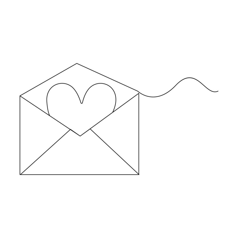 Vector one line postal paper sealed on envelope with heart proposal of love and relationship