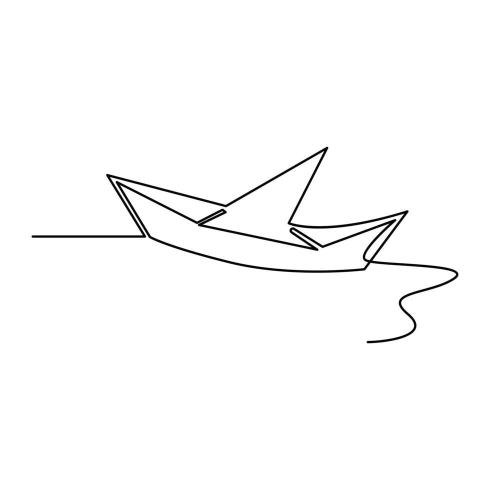 Aestetic paper boat One continuous line drawing origami craft concept vector illustration and minimalist