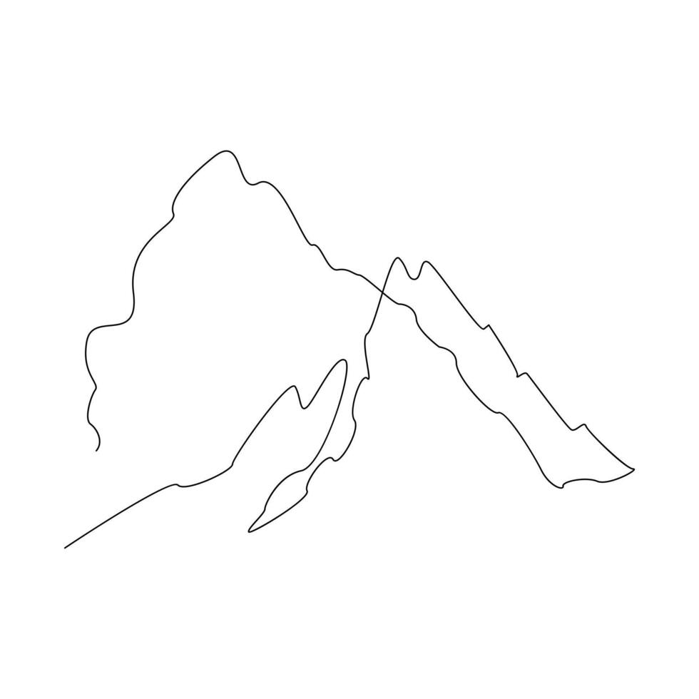 Vector mountain landscape continuous one line art drawing isolated on white background and minimalist