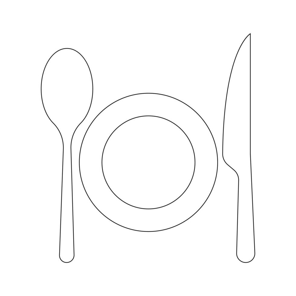 Vector Spoon, knife continuous one line drawing on white background stock illustration