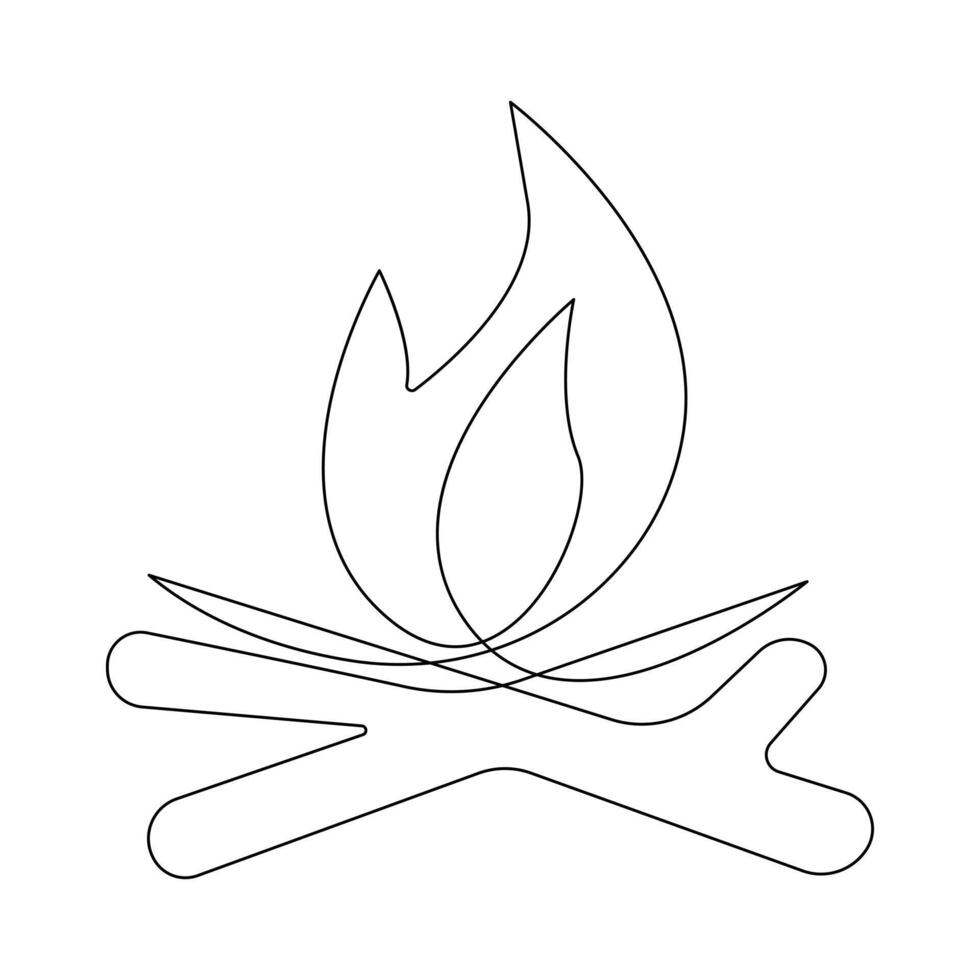 Vector Continuous single line drawing of fire on white background illustration and minimal