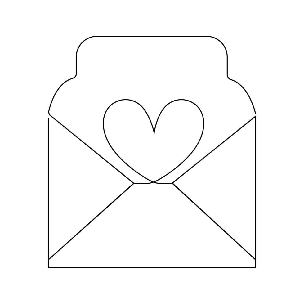 Vector one line postal paper sealed on envelope with heart proposal of love and relationship