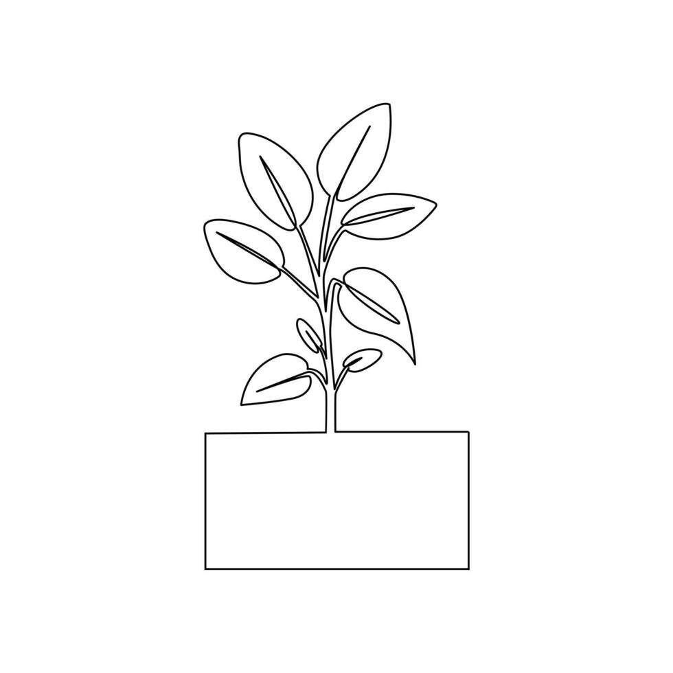 Growth tree continuous line vector image on white background concept of nursery business.