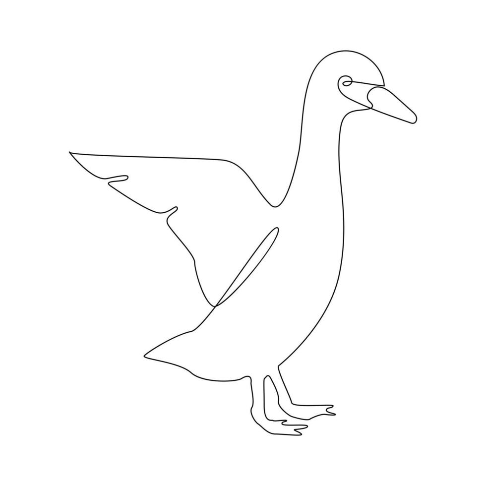 Vector duck one continuous line drawing isolated on white background minimal