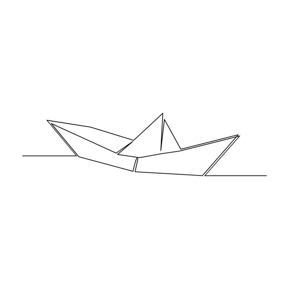 estético papel barco uno continuo línea dibujo origami arte concepto vector ilustración y minimalista