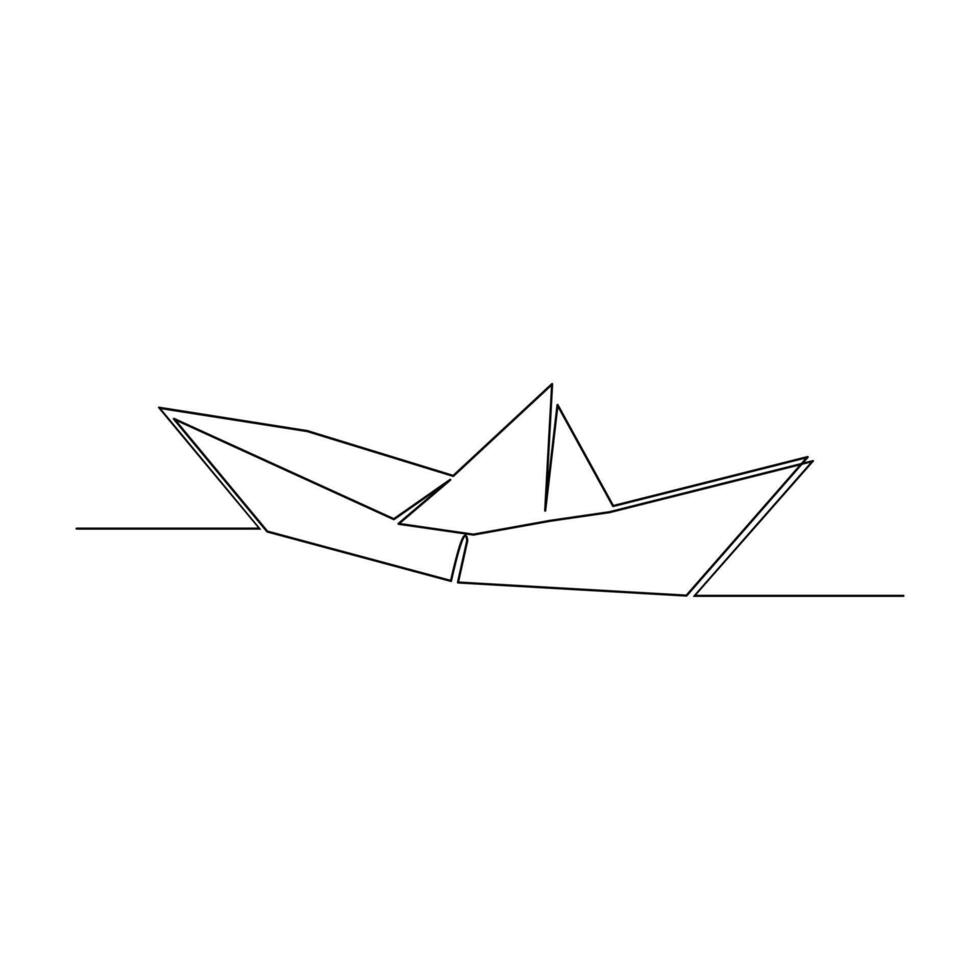 Aestetic paper boat One continuous line drawing origami craft concept vector illustration and minimalist