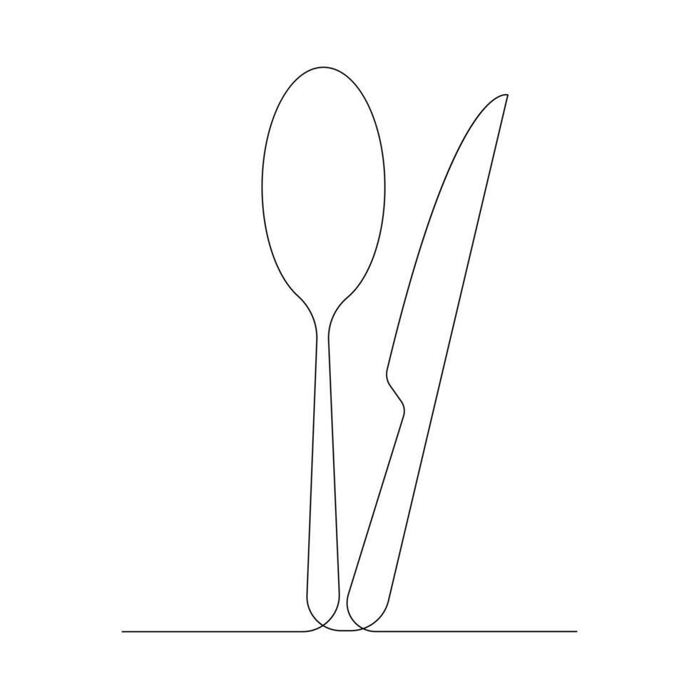 Vector Spoon, knife continuous one line drawing on white background stock illustration