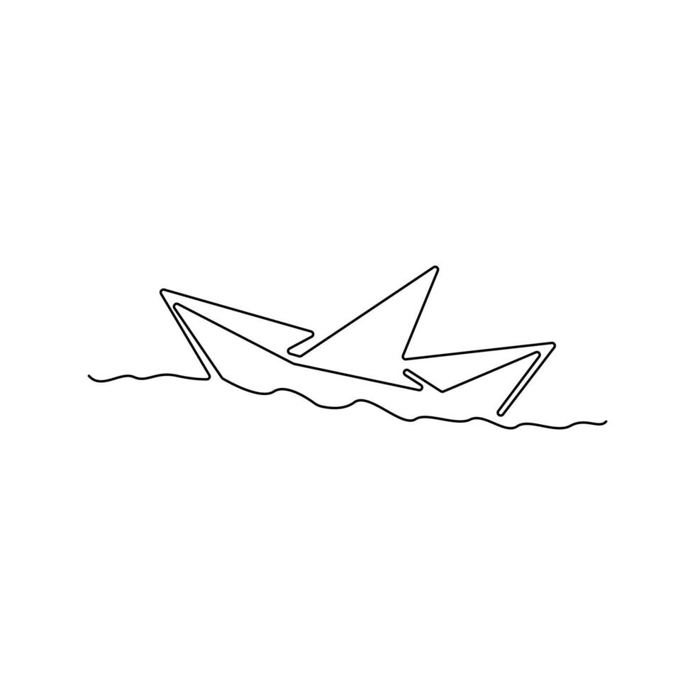 Aestetic paper boat One continuous line drawing origami craft concept vector illustration and minimalist