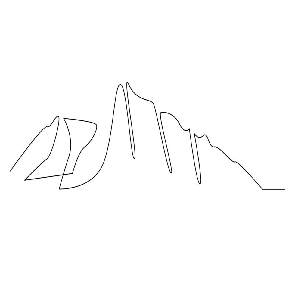 Vector continuous in one line drawing of mountain isolated on white background and minimalist