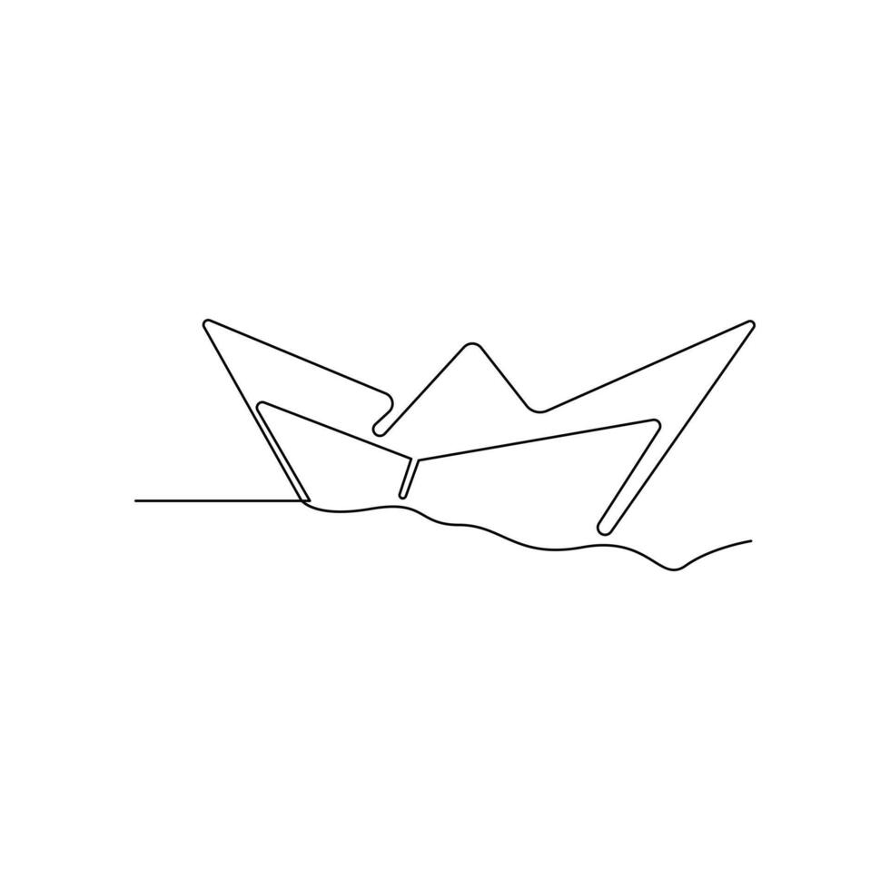 estético papel barco uno continuo línea dibujo origami arte concepto vector ilustración y minimalista