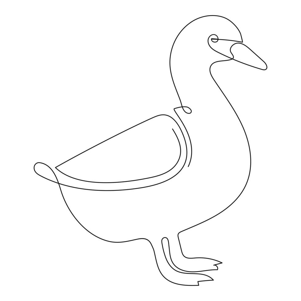 Vector duck one continuous line drawing isolated on white background minimal