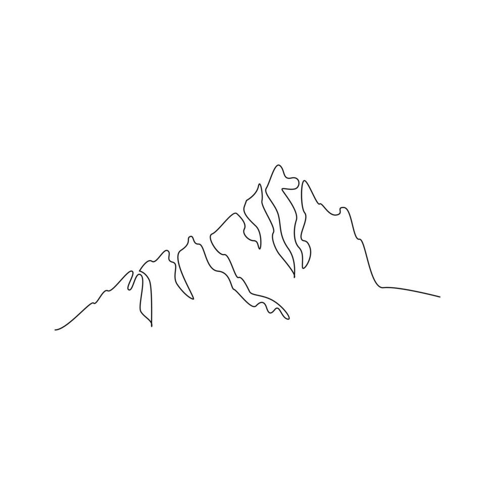 Mountain continuous one line art vector and illustration minimalist pro design.