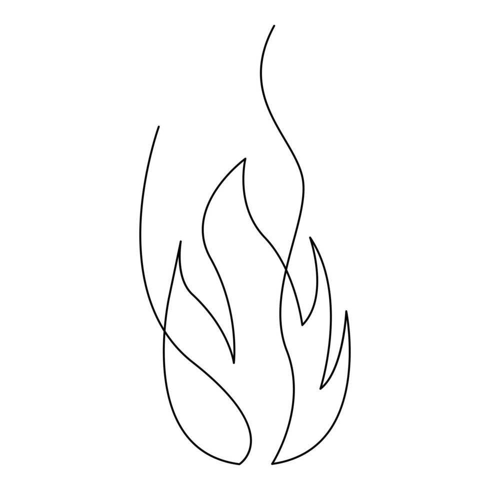 Vector Continuous single line drawing of fire on white background illustration and minimal