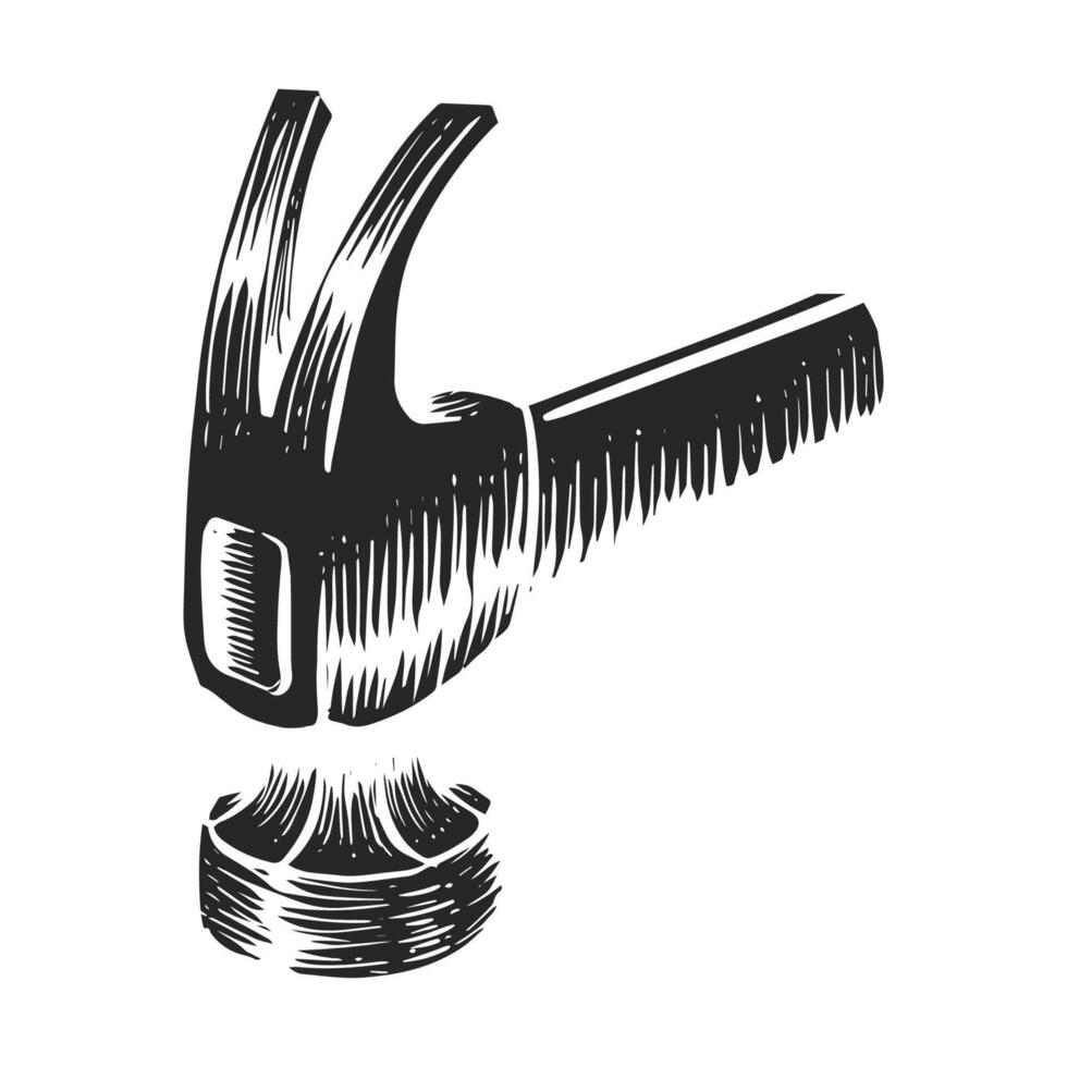 Hand drawn claw hammer icon woodworking tool vector illustration