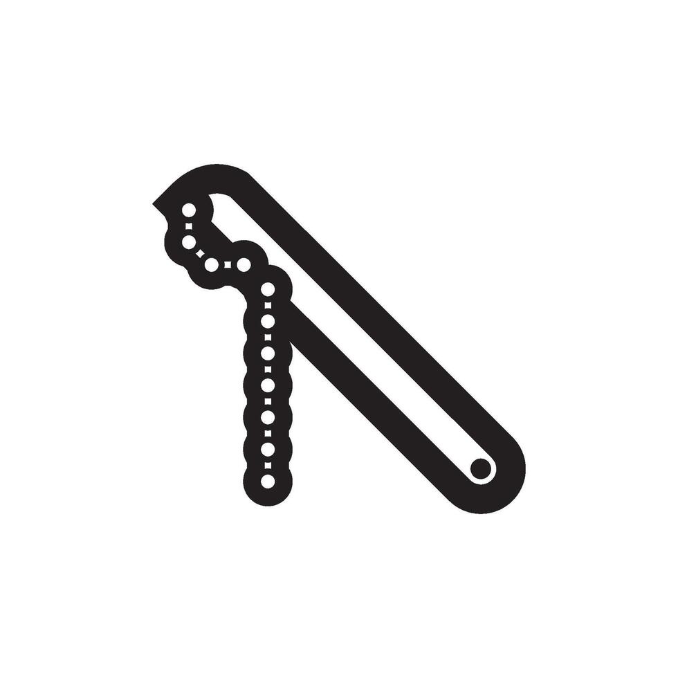Chain whip icon in thick outline style. Black and white monochrome vector illustration.