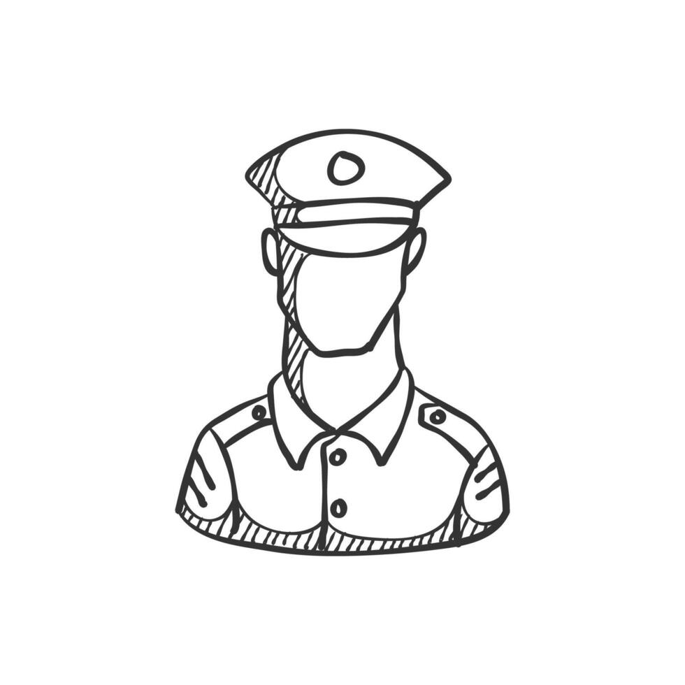 Man in uniform icon in hand drawn doodle vector