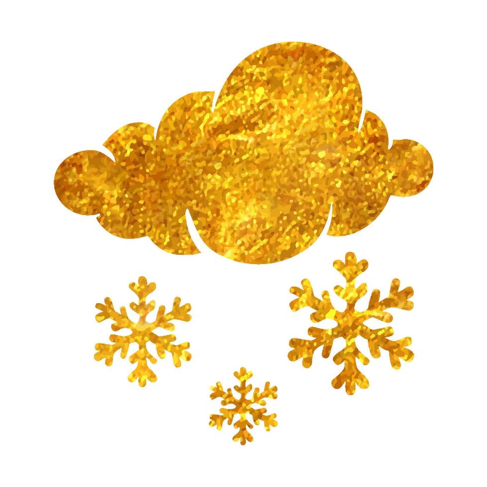 Hand drawn Weather overcast snowing icon in gold foil texture vector illustration