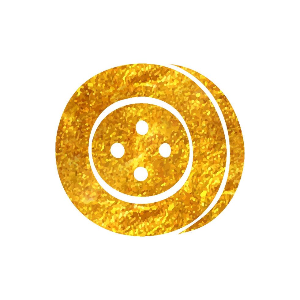 Hand drawn Button icon in gold foil texture vector illustration