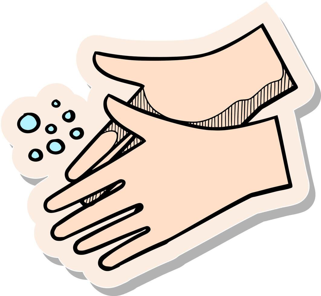 Hand drawn hand washing in sticker style vector illustration