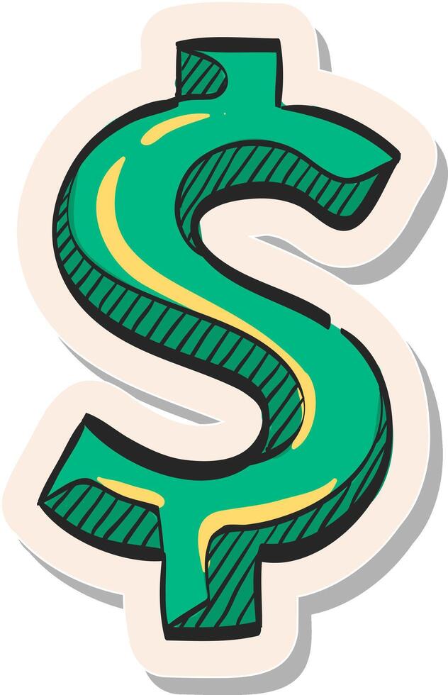 Hand drawn Dollar sign icon in sticker style vector illustration