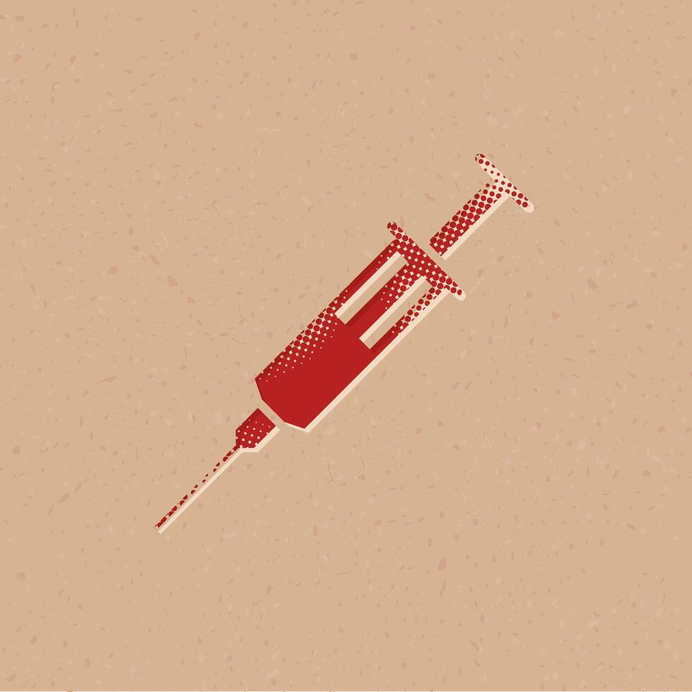 Syringe halftone style icon with grunge background vector illustration