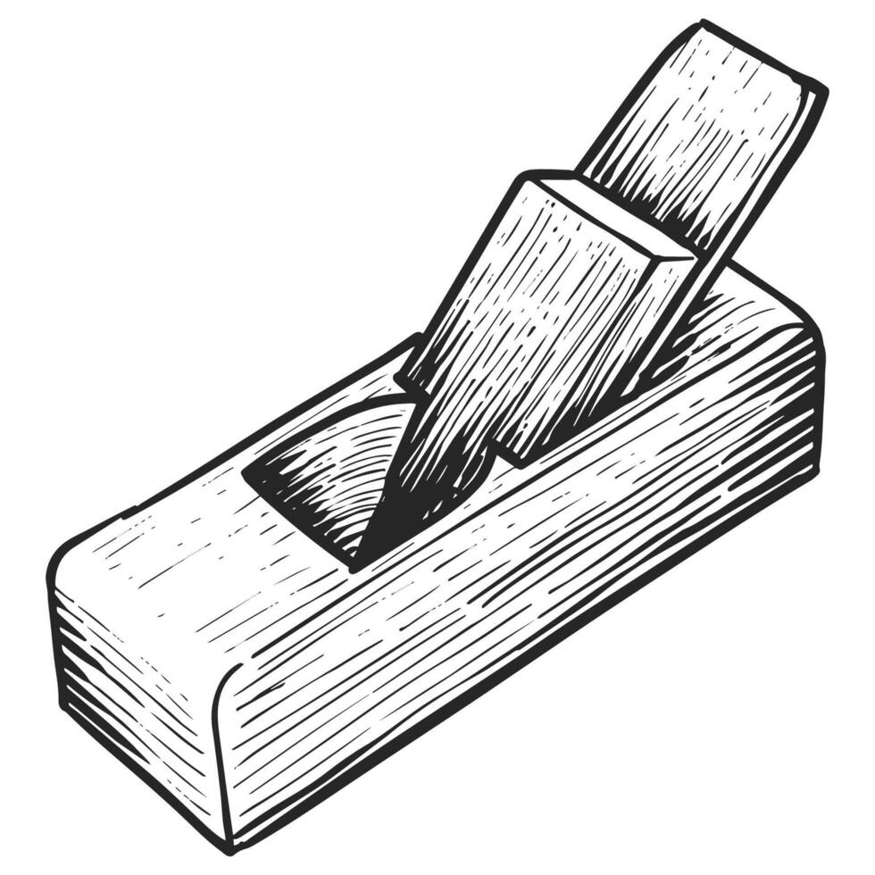 Wooden plane icon in sketch style. Woodworking tool vector illustration.