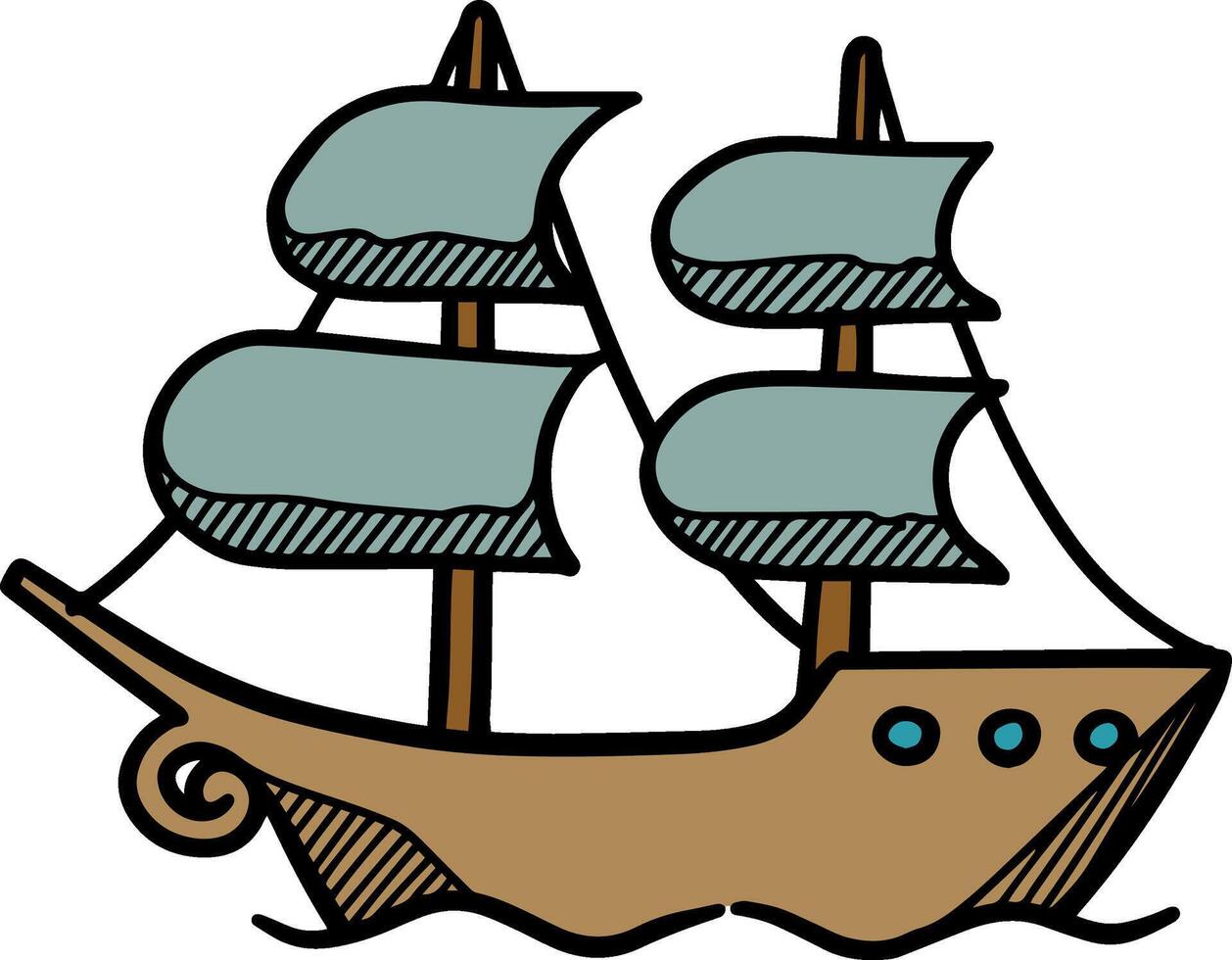Pirate ship icon es hand drawn color vector illustration