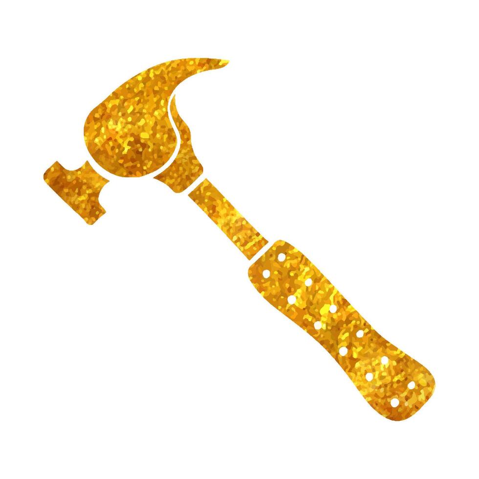 Hand drawn Hammer icon in gold foil texture vector illustration