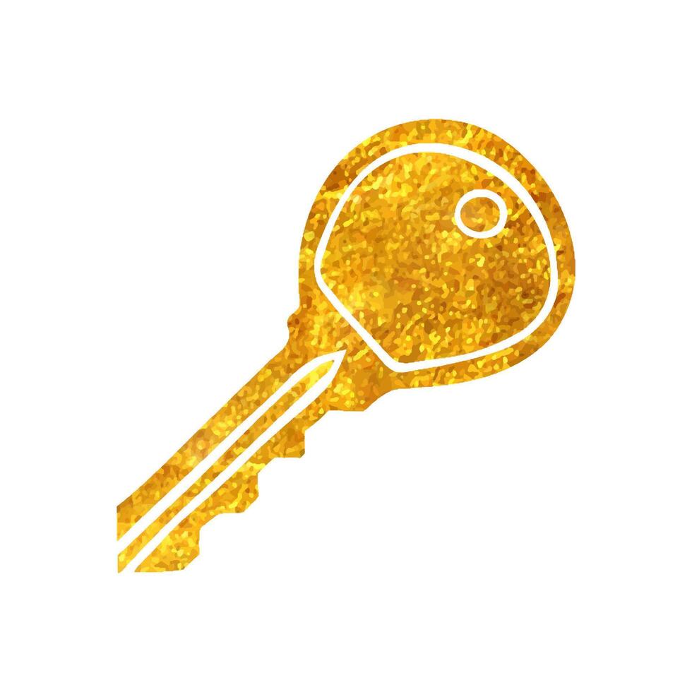 Hand drawn Key icon in gold foil texture vector illustration