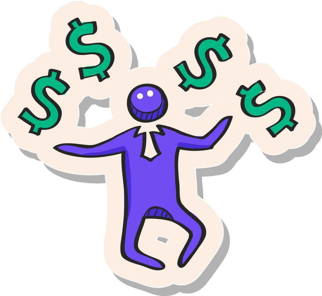 Hand drawn Businessman money icon in sticker style vector illustration