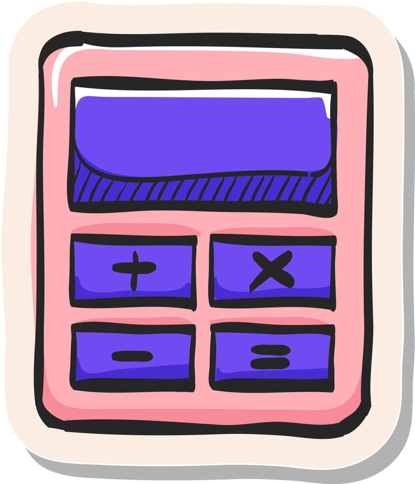 Hand drawn Calculator icon in sticker style vector illustration