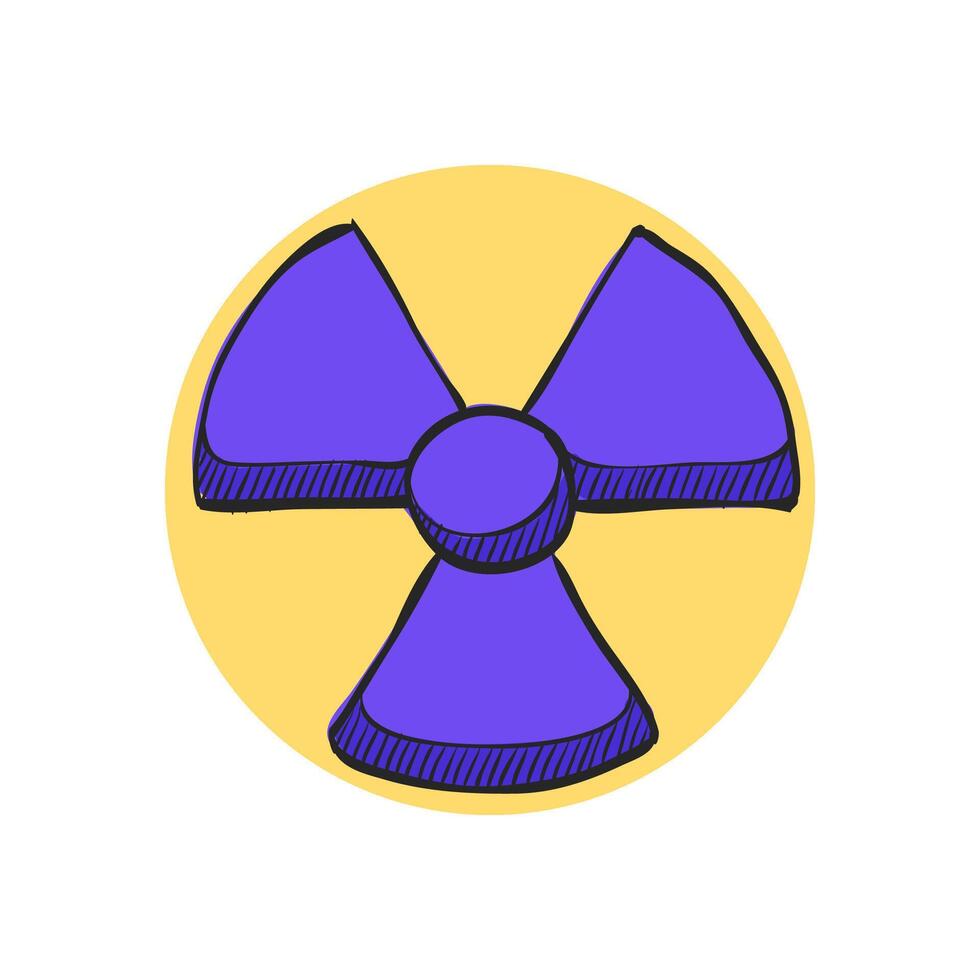 Radioactive symbol icon in hand drawn color vector illustration