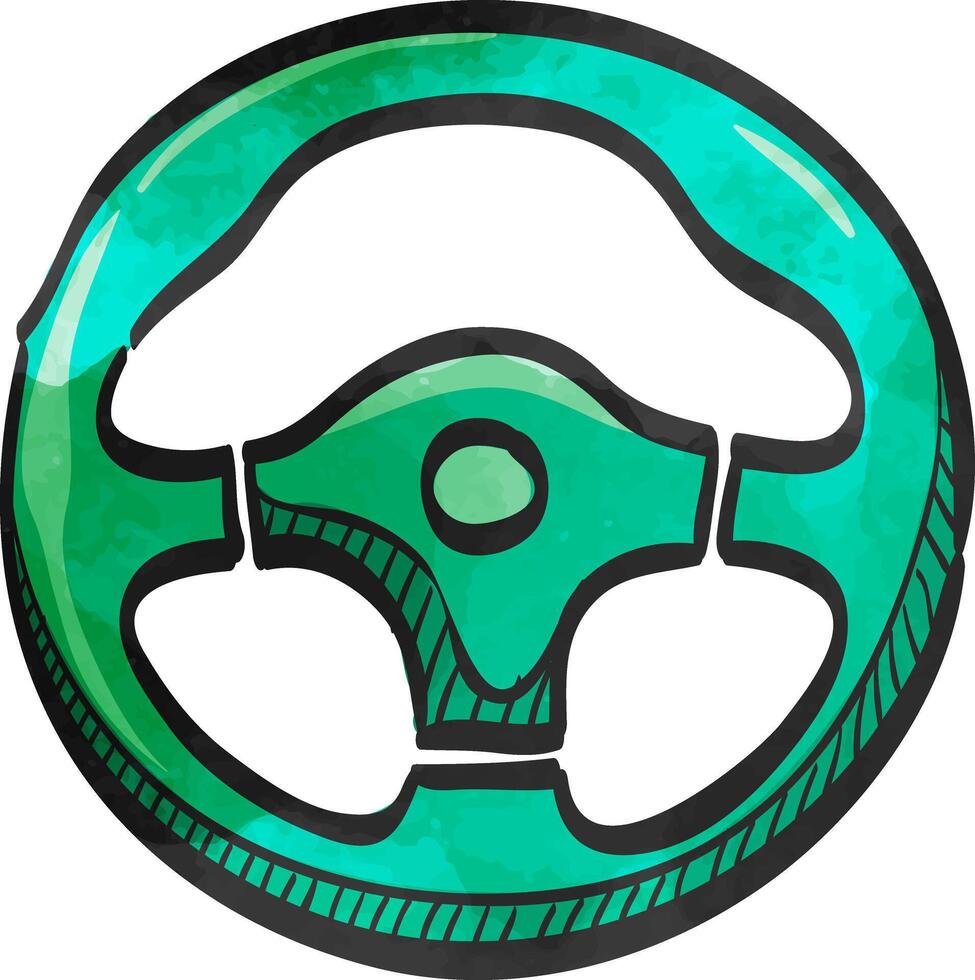 Steering wheel icon in watercolor style. vector