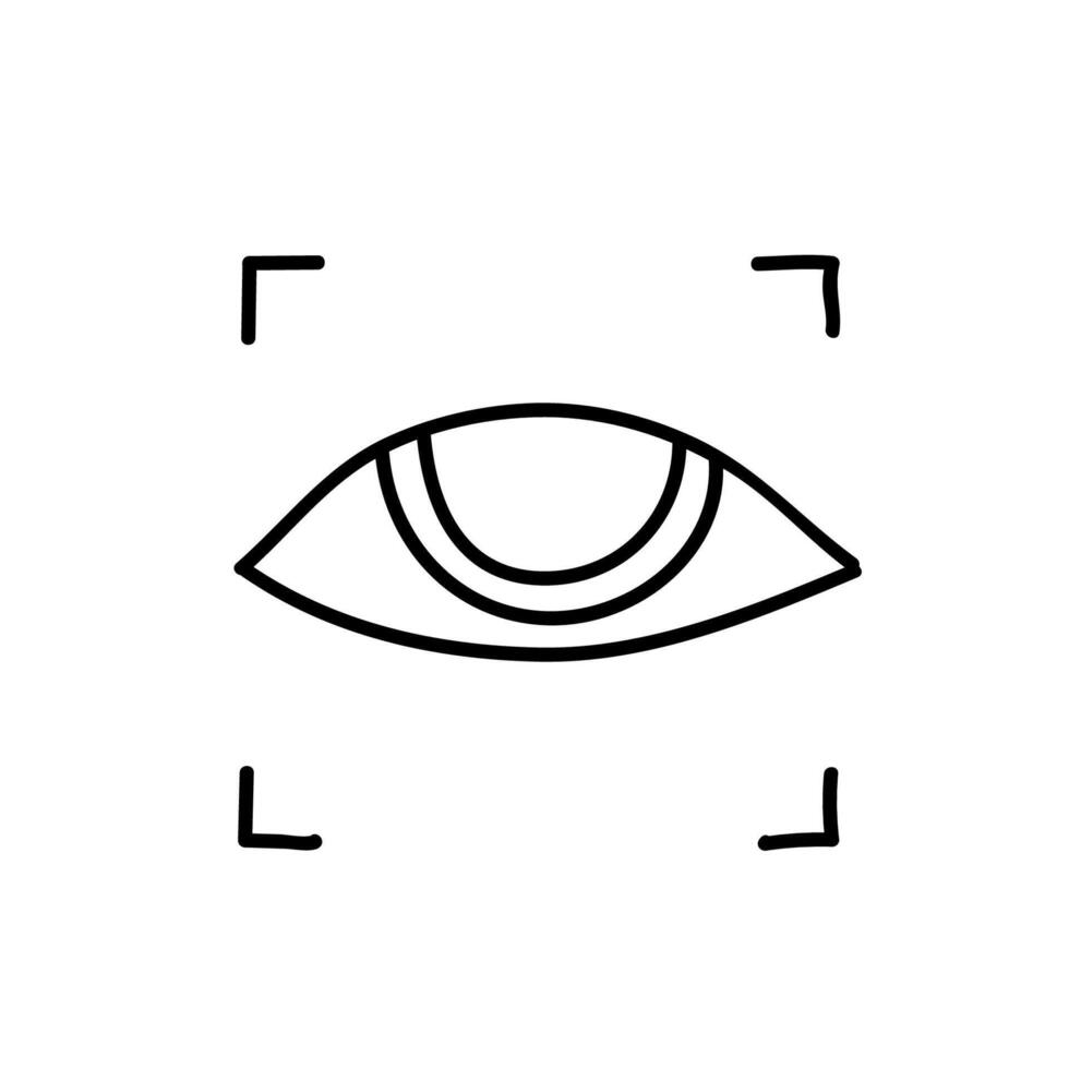 Face recognition eye scanner icon. Hand drawn vector illustration. Editable line stroke