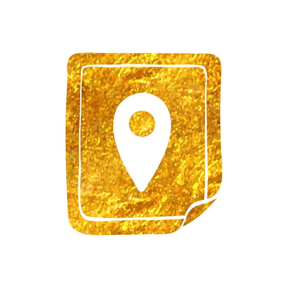 Hand drawn Map icon in gold foil texture vector illustration