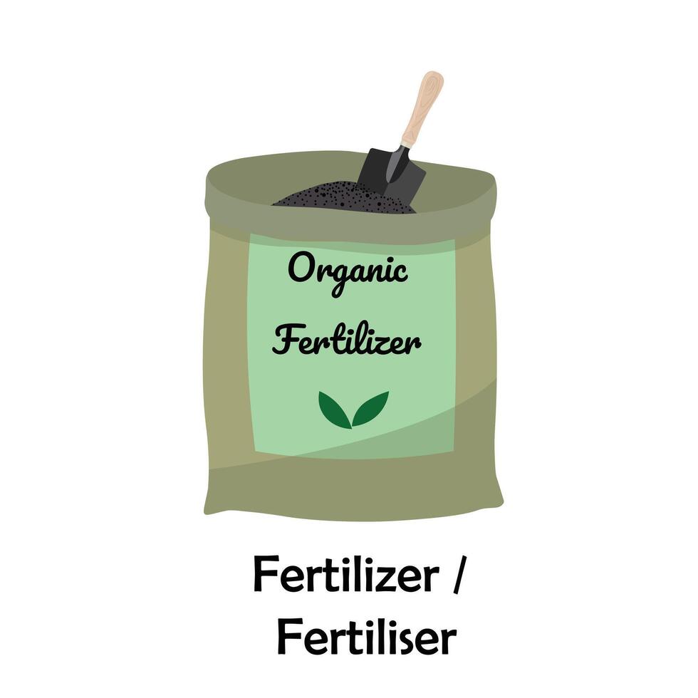 Fertilizer in sack flat vector isolated on white background. Element for gardening concept.