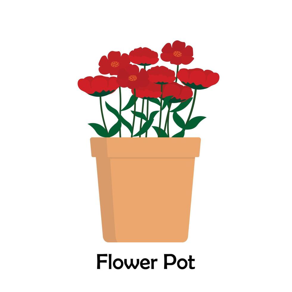 Flower pot flat vector isolated on white background. Element for gardening concept.