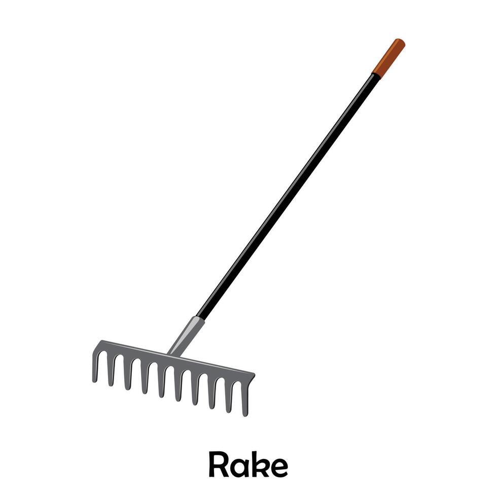 Rake flat vector isolated on white background. Gardening tools. Work tools. Hand tools. DIY tools.