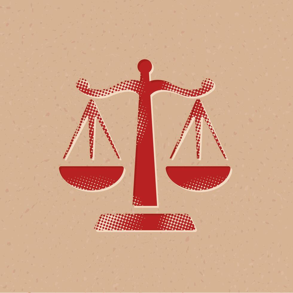 Justice scale halftone style icon with grunge background vector illustration