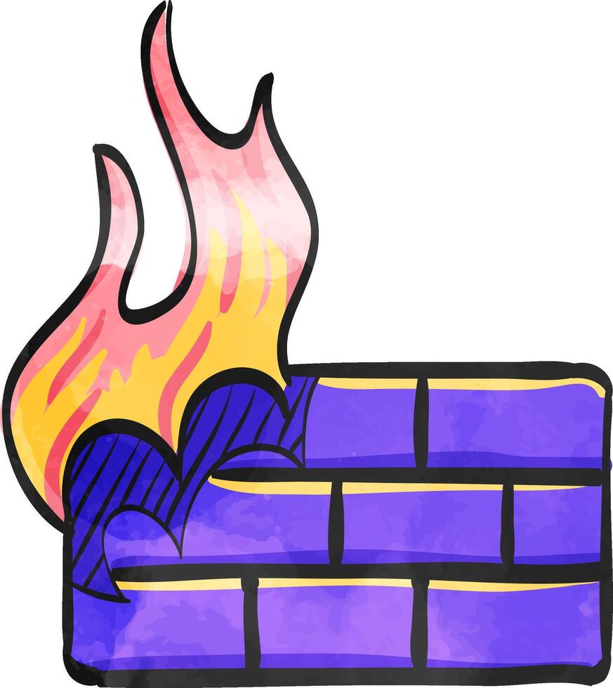 Firewall icon in color drawing. Computer network, internet protection, antivirus vector