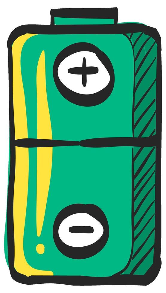 Battery icon in hand drawn color vector illustration