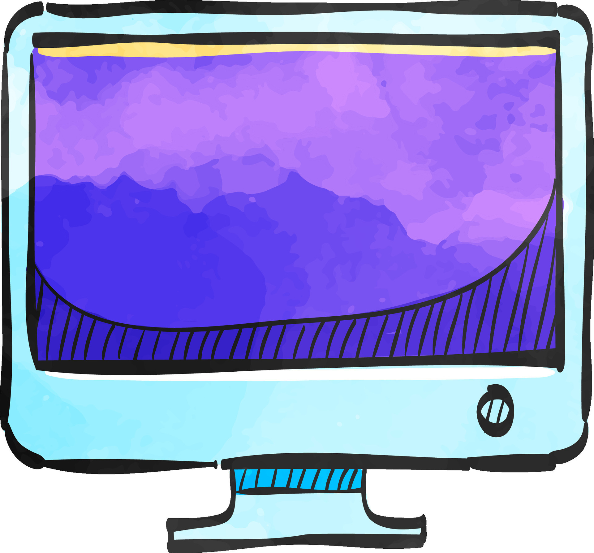 Desktop computer icon in color drawing. Electronic office monitor ...