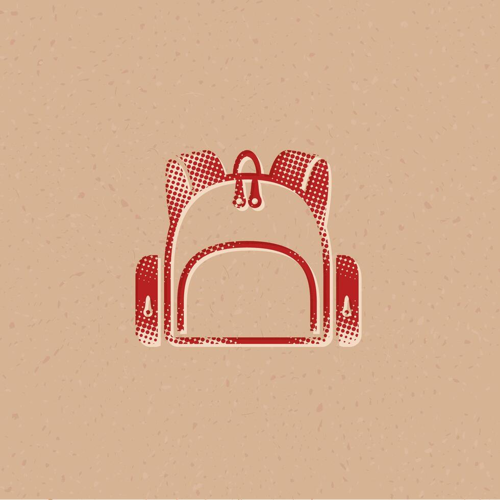 School bag halftone style icon with grunge background vector illustration