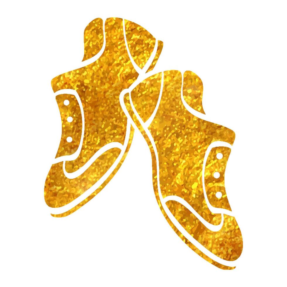 Hand drawn Shoes icon in gold foil texture vector illustration