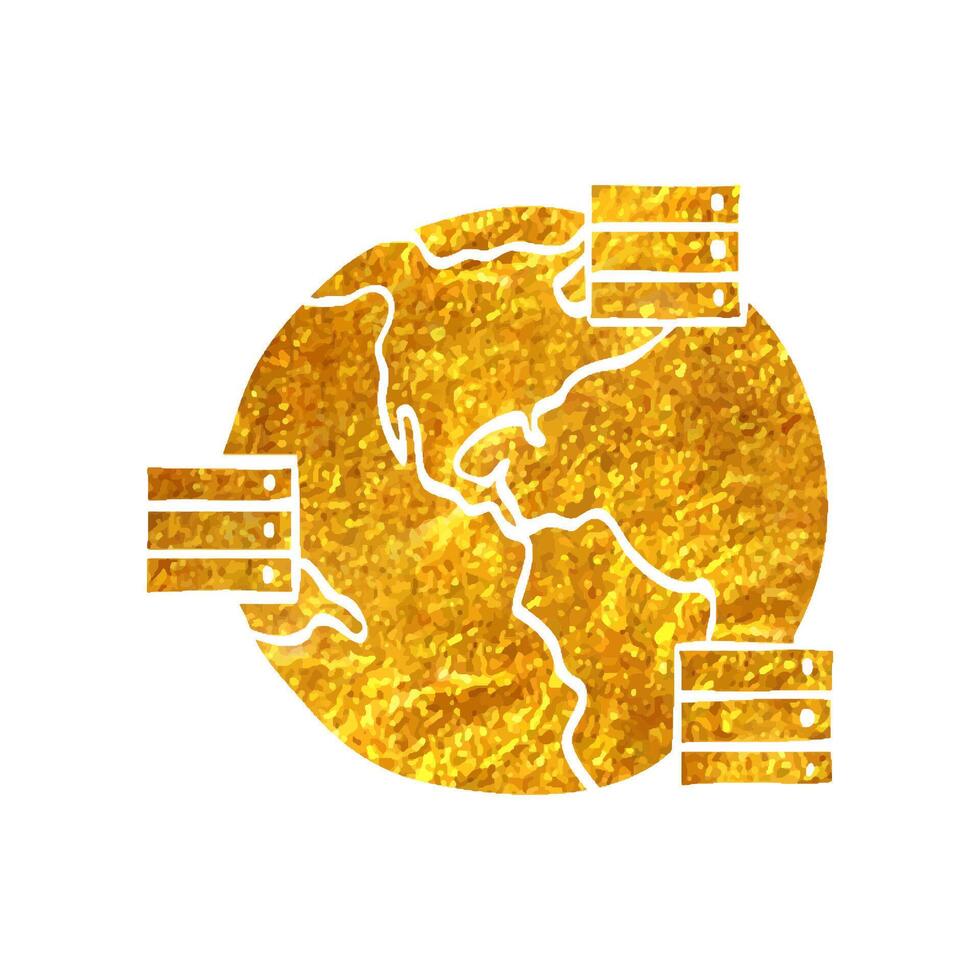 Hand drawn Server icon in gold foil texture vector illustration