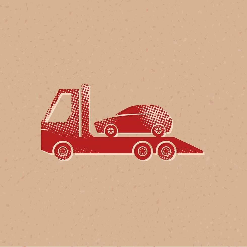 Car towing icons halftone style automotive with grunge background vector illustration